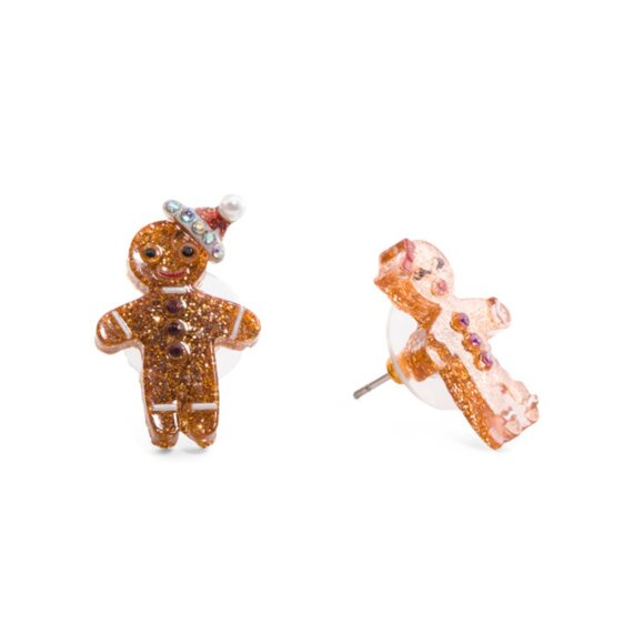 BETSEY JOHNSON Brown Gingerbread Stud Earrings - Picture 1 of 2